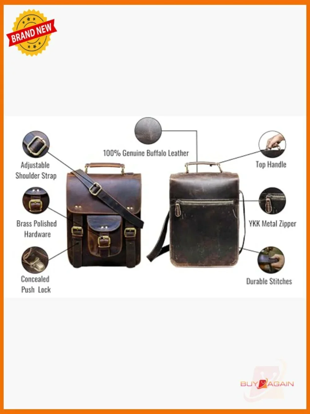 Genuine Leather Messenger Bag Vintage Laptop Crossbody Satchel for Work Travel